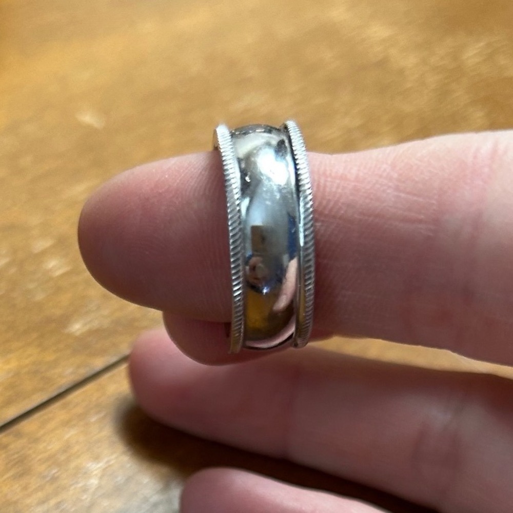 Silver Tone Domed Band Ring with Rope Edge Detail Size 9 Wide Wedding Band